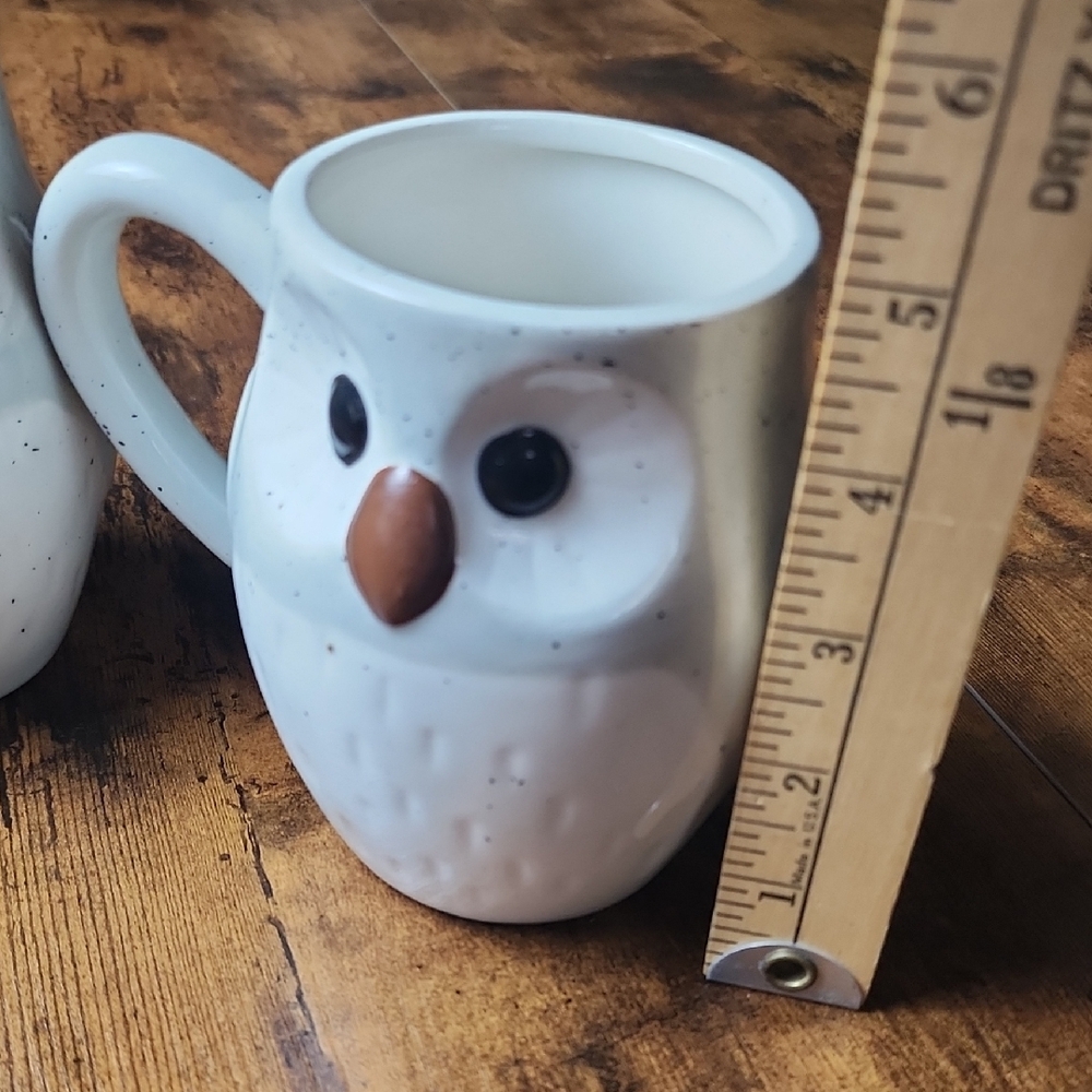 ECCOLO | Adorable Speckled‎ 3D Owl Ceramic Mugs Set of Two - Grey and Cream - Picture 6 of 7